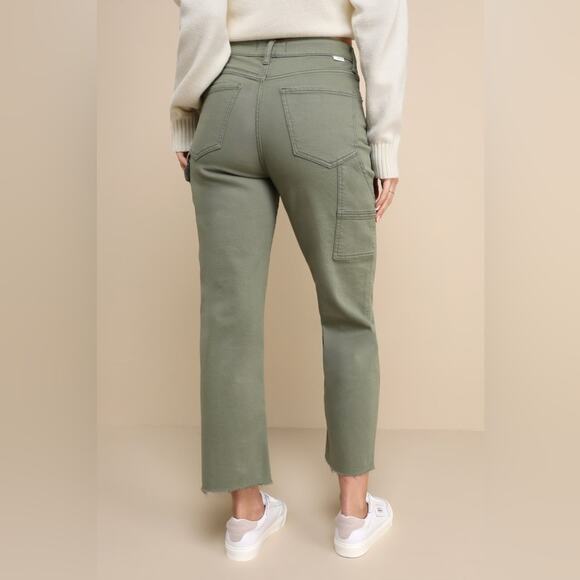 DAZE Sundaze Carpenter Jean Utility Cargo Workwear Olive Green Raw Hem NEW Sz 28 - Picture 2 of 11